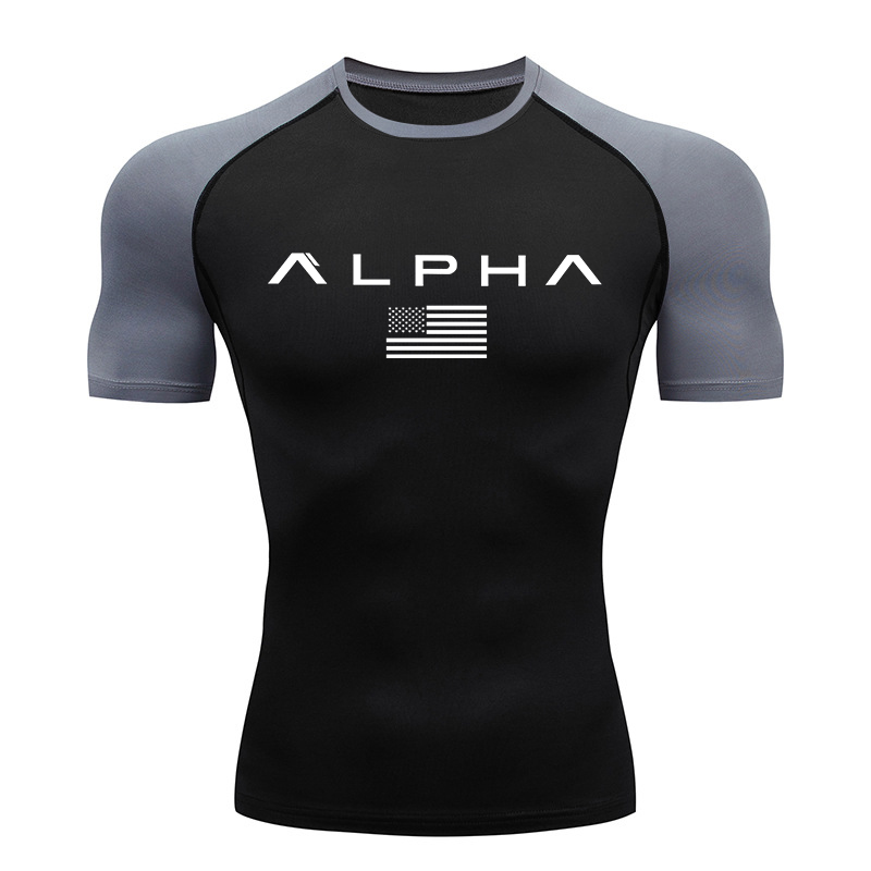 T Shirt Dry Fit - Compressieshirts met Amerikaanse vlagprint en korte