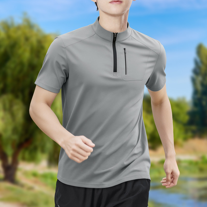 T Shirt Dry Fit - Herenshirt met halve rits, hoge stretch,