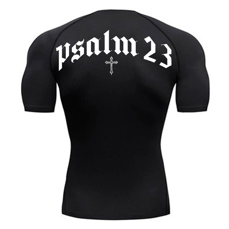 T Shirt Dry Fit - Psalm 23 Cross Print Compressie Shirt